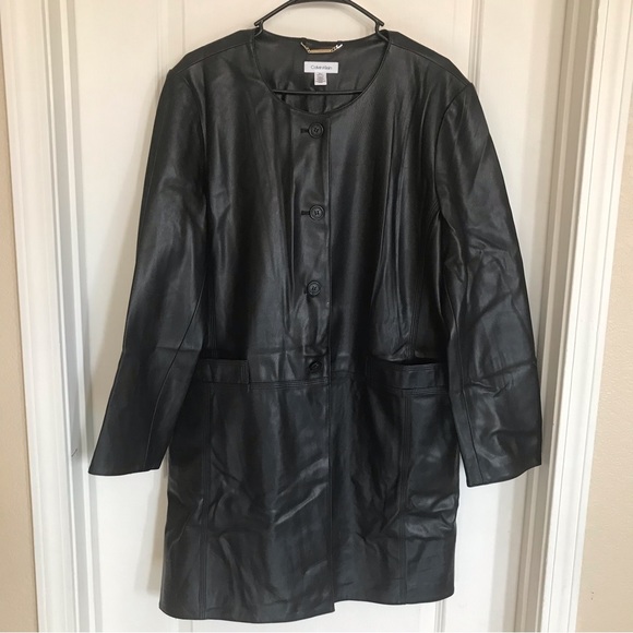 Calvin Klein Black Faux Leather long jacket - Picture 8 of 11